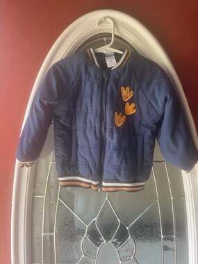 Little Lad Navy Blue Dinosaur Footprint Quilted Bomber Jacket 24M